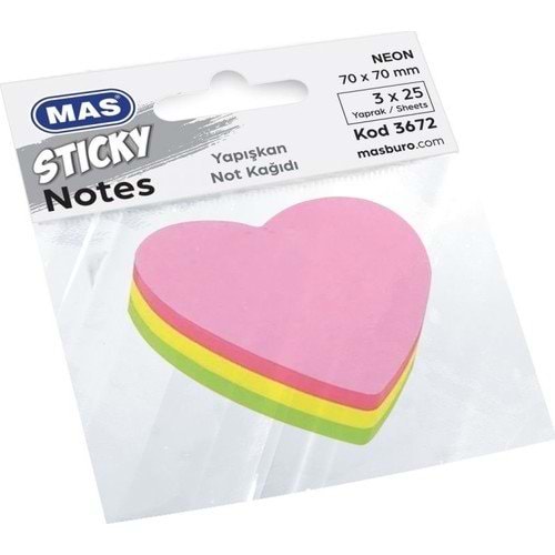 Mas Sticky Yapışkanlı Not Kağıdı Kalp 70x70 mm 75 Yaprak 3672