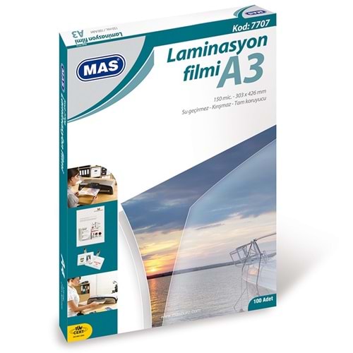 Mas A3 (303x426 mm) Laminasyon Filmi 125 Micron 100 lü Kod: 7707
