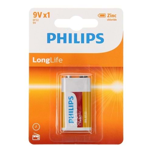 Philips Longlife Dikdörtgen 9 Volt Pil 6F22L1B/05 9V