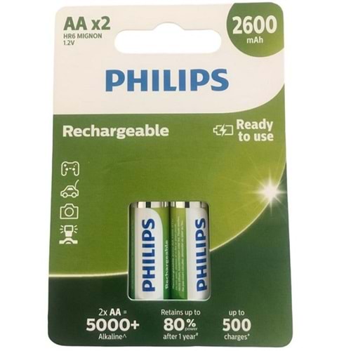 Philips Şarj Edilebilir Kalem Pil AA 2600 Mah. 2 Adet