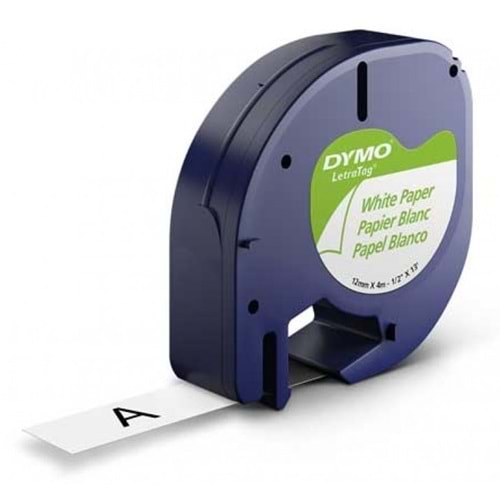 Dymo LetraTag 59421 Beyaz Kağıt Şerit 12mm x 4m S0721510