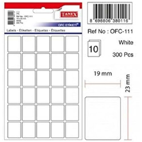 Tanex OFC-111 19x23 mm Beyaz Etiket 10 Adet