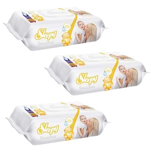 Sleepy Sensitive Islak Havlu Mendil Kapaklı Alkolsüz 90 Adet x 3 Pk