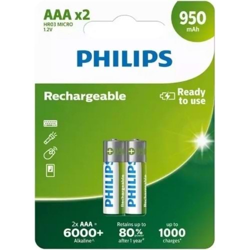 Philips Şarj Edilebilir AAA 950 mAh İnce Pil 2 Adet R03B2A95/10