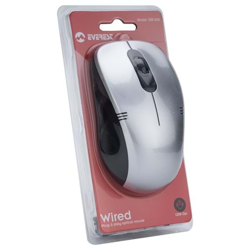 Everest Sm-258 USB Kablolu Optik Mouse Siyah/Gümüş