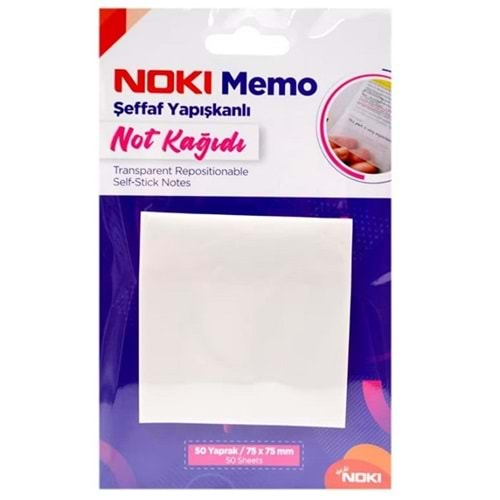 Noki Memo 75x75 mm Şeffaf Yapışkanlı Not Kağıdı 50 Sayfa