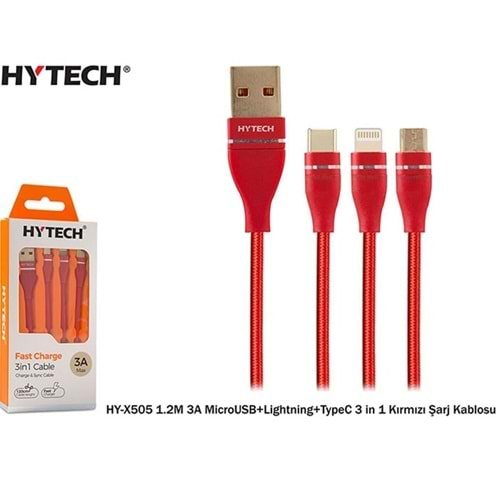 Hytech HY-X505 1.2M 3A MicroUSB+Lightning+TypeC Şarj ve Veri Kablosu