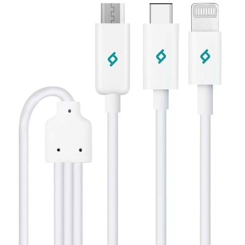 Ttec Trio Şarj Kablosu USB-A - USB-C / Lightning / Micro USB Beyaz 2DK7521