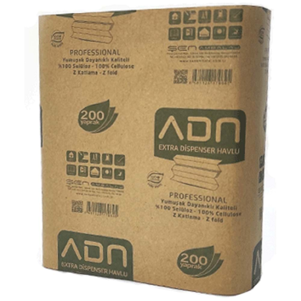 Adn Extra 200 lü 12 Paket Dispenser Z Havlu Peçete Lavabo İçin