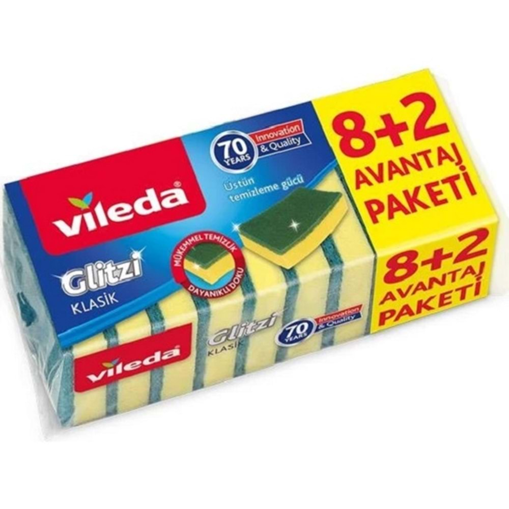 Vileda Yeşil Düz Hijyenik Bulaşık Süngeri 8+2 Ekonomik Paket