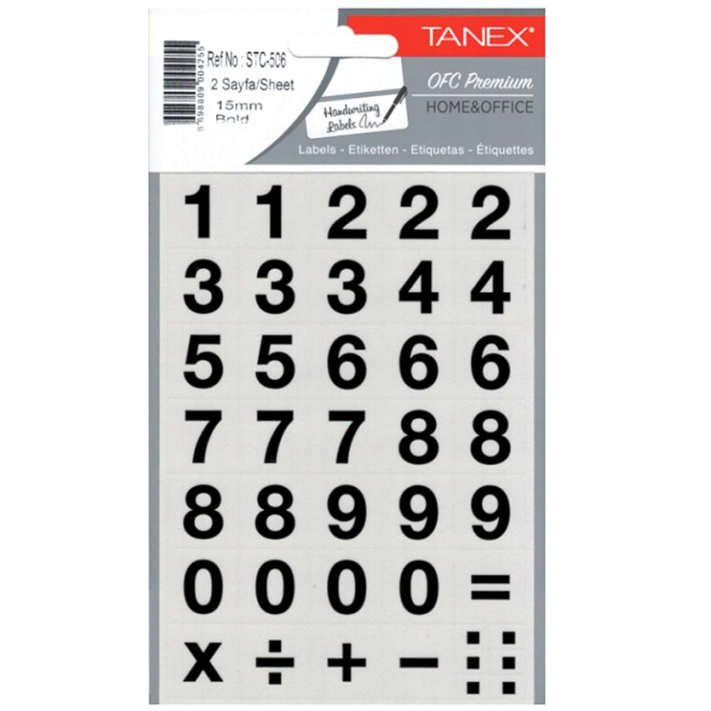 Tanex Rakam Etiketi STC-506 15 mm Bold 2 Adet