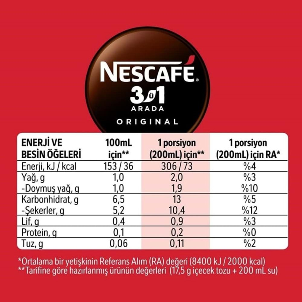 Nestle Nescafe 3 ü 1 Arada Original 56 Adet 17,5Gr