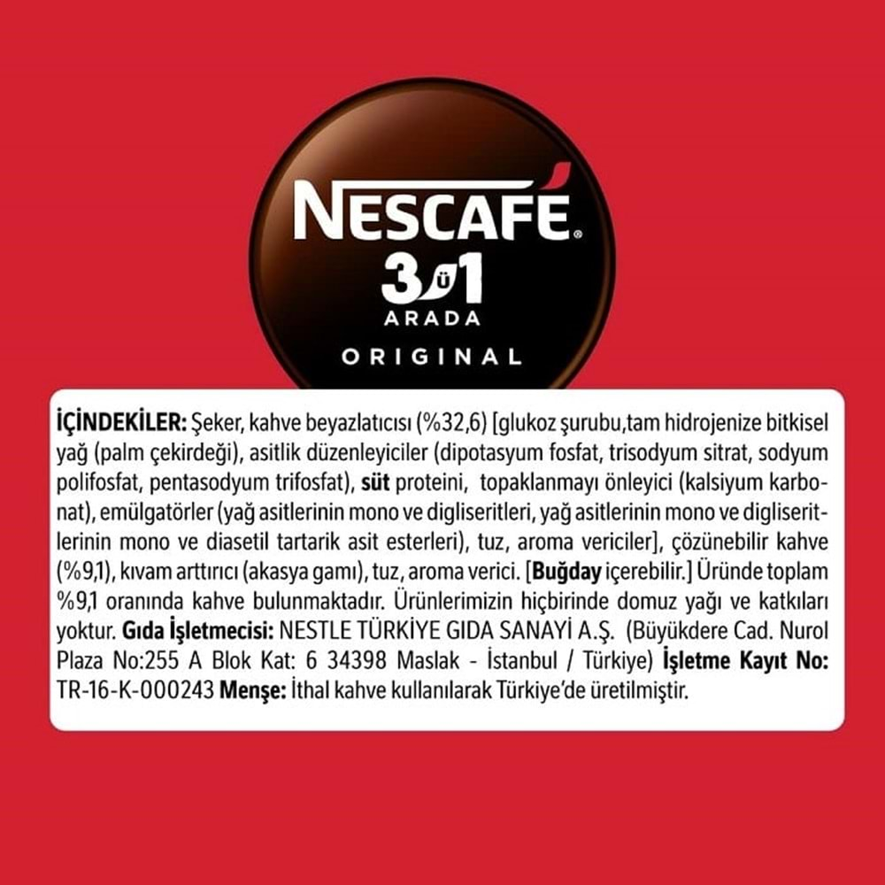 Nestle Nescafe 3 ü 1 Arada Original 56 Adet 17,5Gr