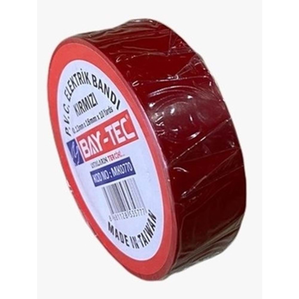 Bay-Tec Kırmızı PVC Elektrik Bandı 0.13mmx18mmx10yards