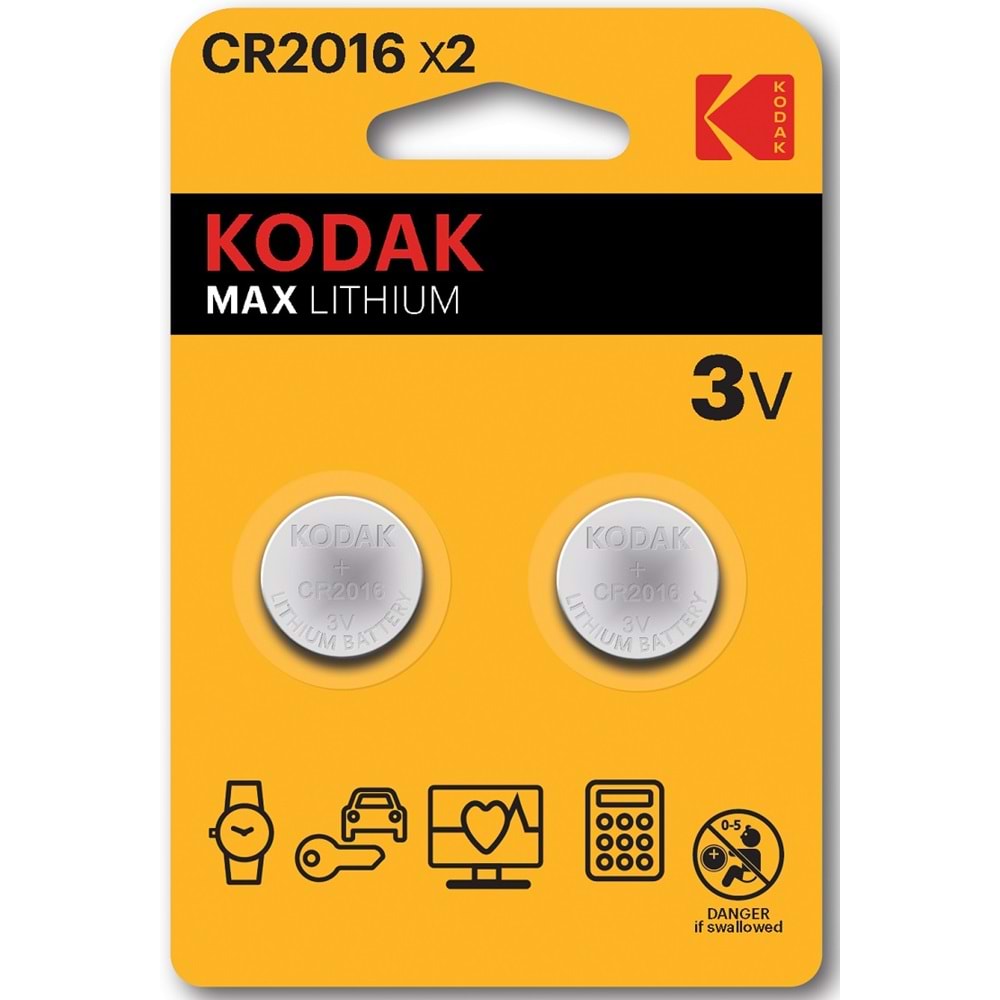 Kodak CR2016 Max Lithium Button Cell 3 Volt Para Pil 2 Adet