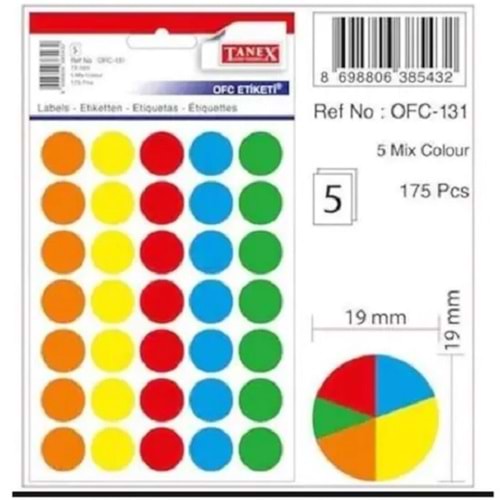 Tanex OFC-131 19 mm Karışık Renk Etiket 5 Adet